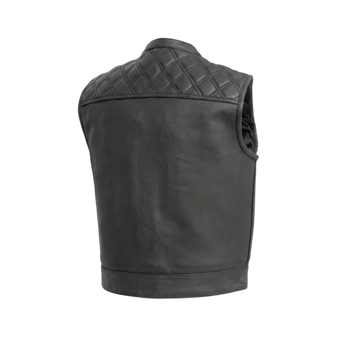 Lethrium Obsidian Quilted Crest Leather Vest