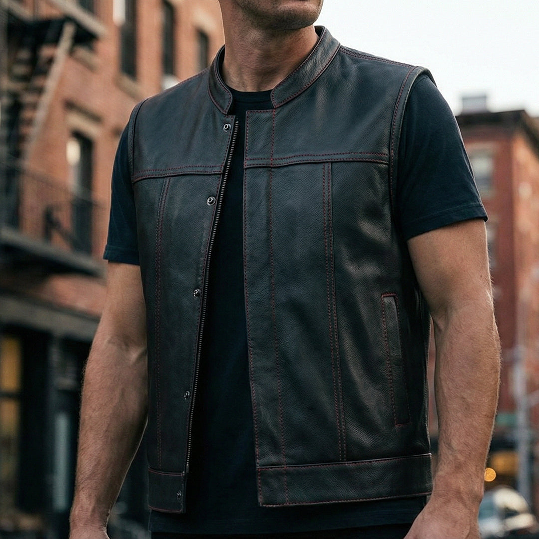 Lethrium Shadow Red Leather Vest