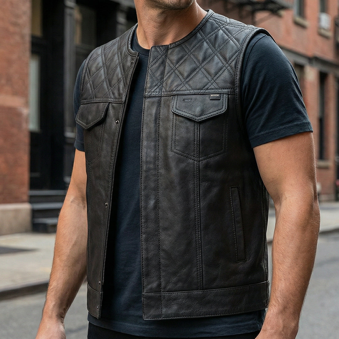 Lethrium Nightfall Diamond Quilted Leather Vest