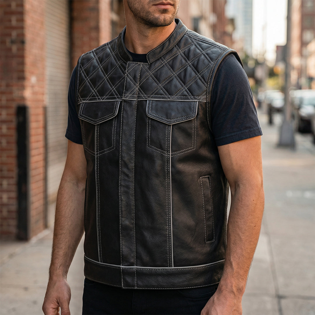 Lethrium Raceline Leather Biker Vest