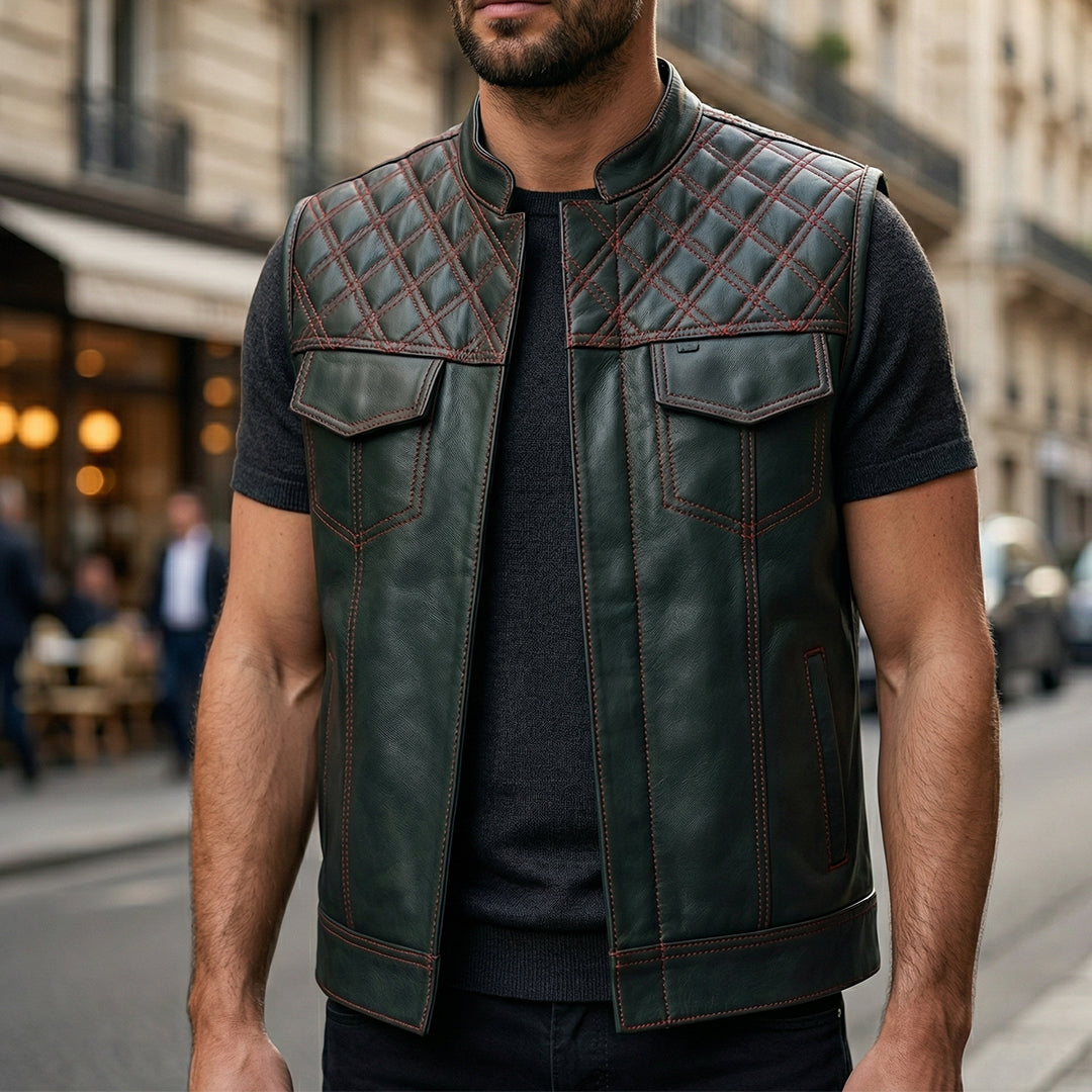 Lethrium Storm Red Leather Vest