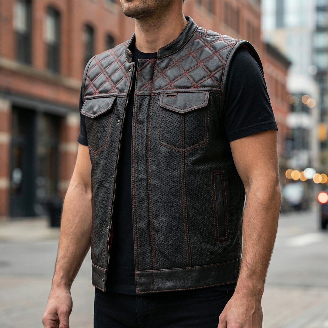Lethrium Redline Perforated Leather Vest