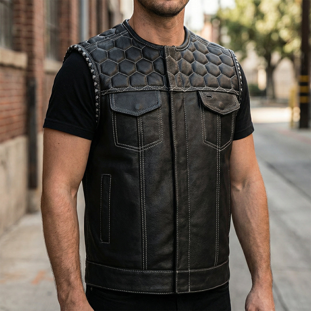 Lethrium Hexridge Honeycomb Leather Vest