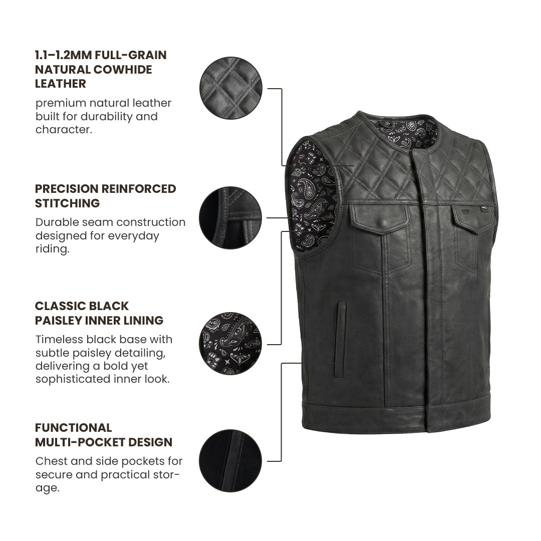 Nightfall Mens Diamond Quilted Black Leather Vest – Lethrium