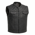 Lethrium Obsidian Quilted Crest Leather Vest
