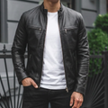 Lethrium Black Cafe Racer Leather Jacket